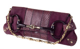 Gucci Purple Suede Snakeskin Horsebit Clutch Bag