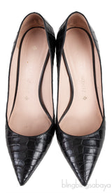 Black Croc Embossed Pointed Toe Heels