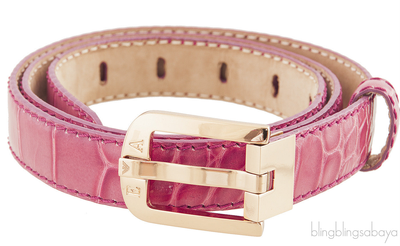 Crocodile Print Pink Leather Belt