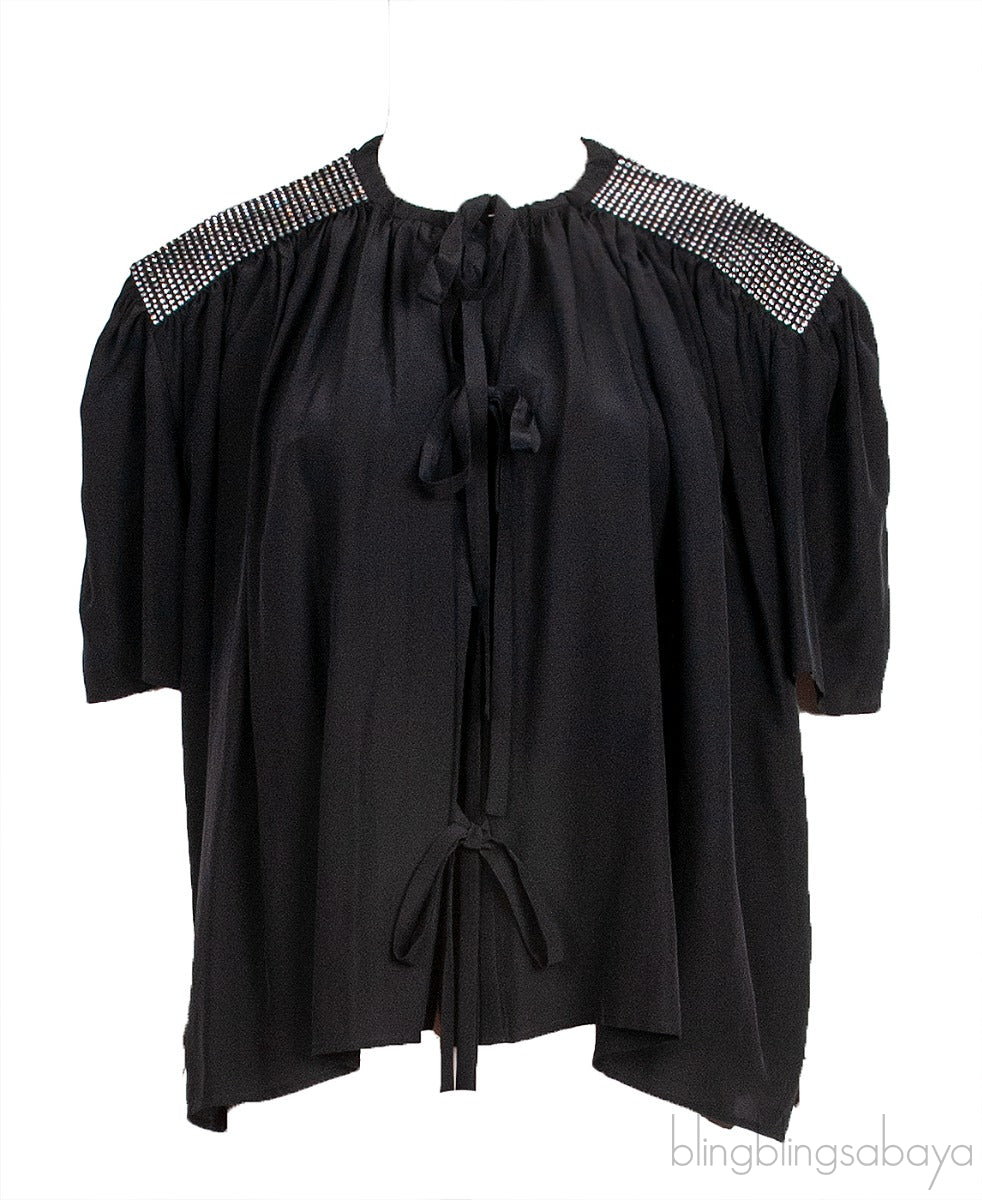 Black Shoulder Crystal Embellished Top