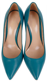 Gianvito Rossi Blue Green Leather 85 Pointed Toe Heels