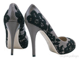 Lace Embroidered Leather Peep Toe