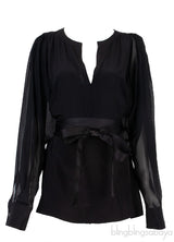 Black Long Sleeve Belted Top