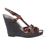 Brown Leather Strappy Wedge Sandals