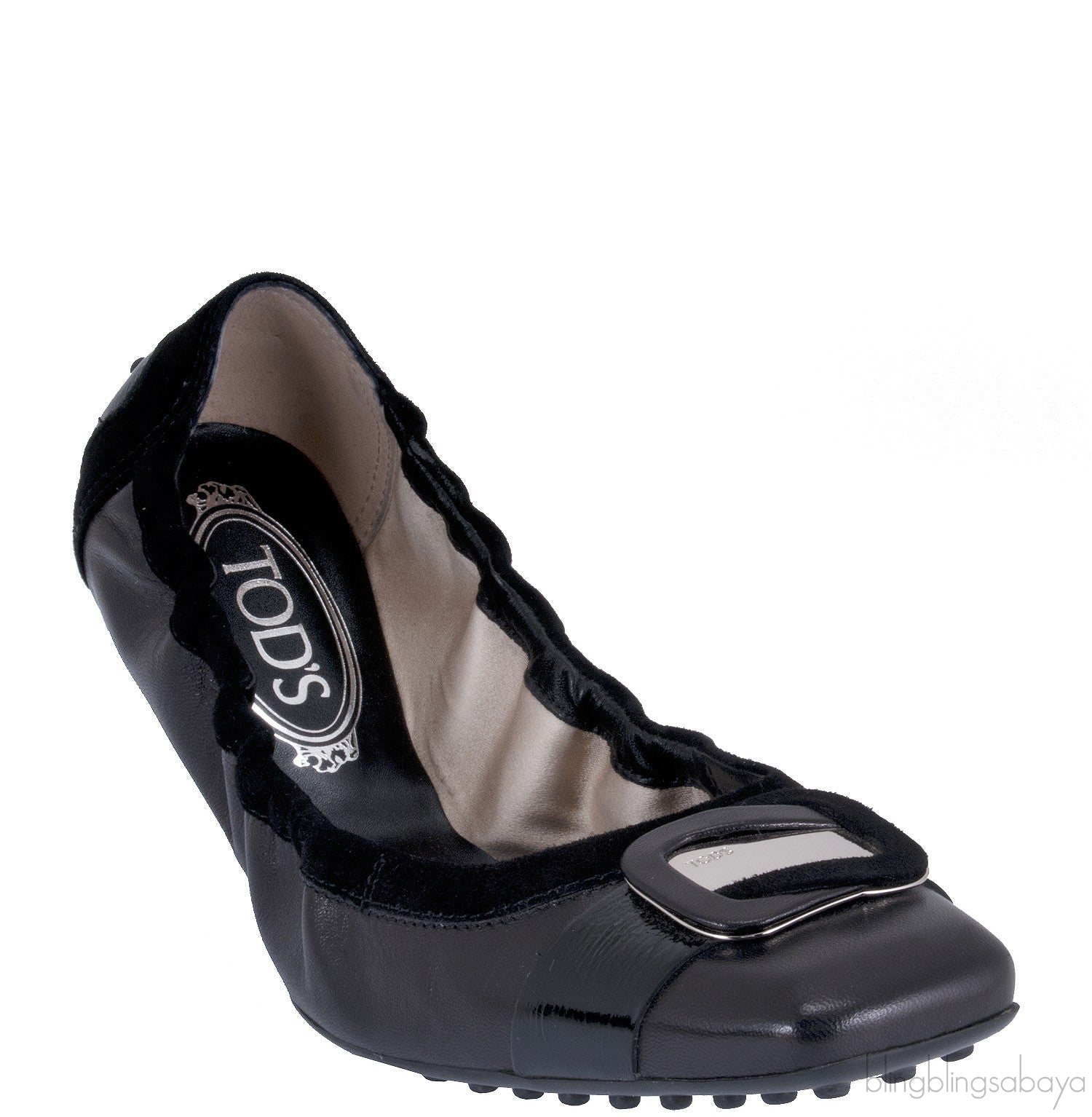 Tod\'s Black Loafer Elastic Ballet Flat