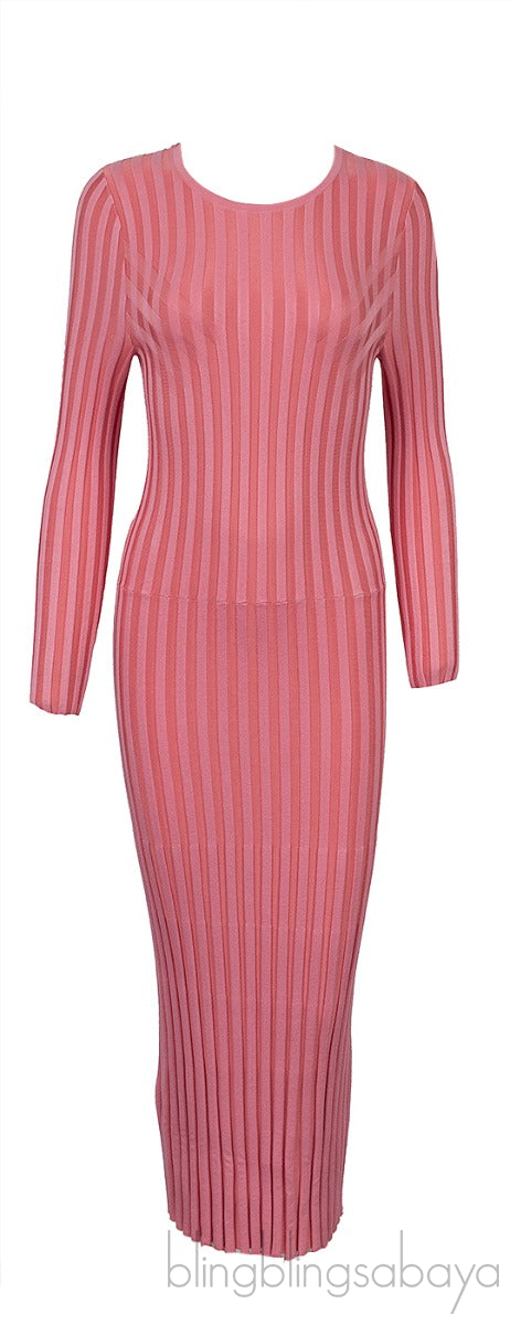Pink Knitted Long Sleeve Dress