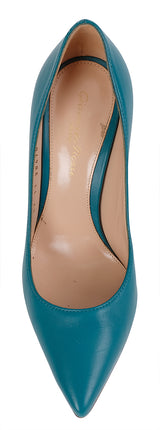 Gianvito Rossi Blue Green Leather 85 Pointed Toe Heels