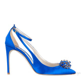 Blue Satin Crystal Embellished Slingback