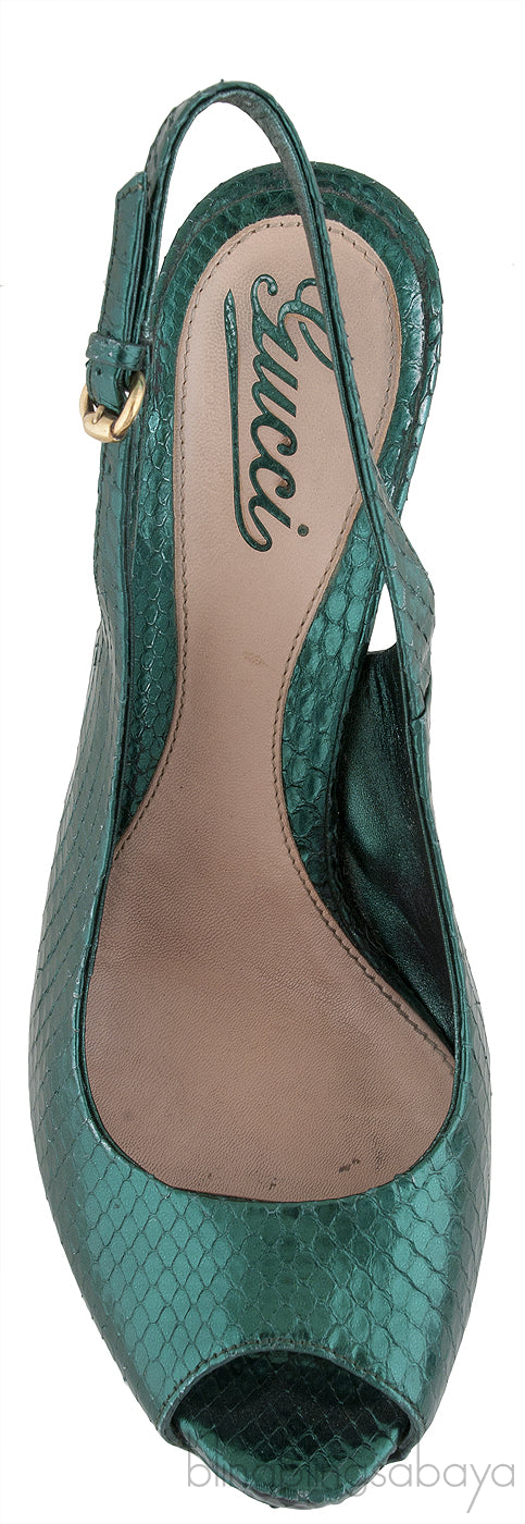 Emerald Green Slingback Python