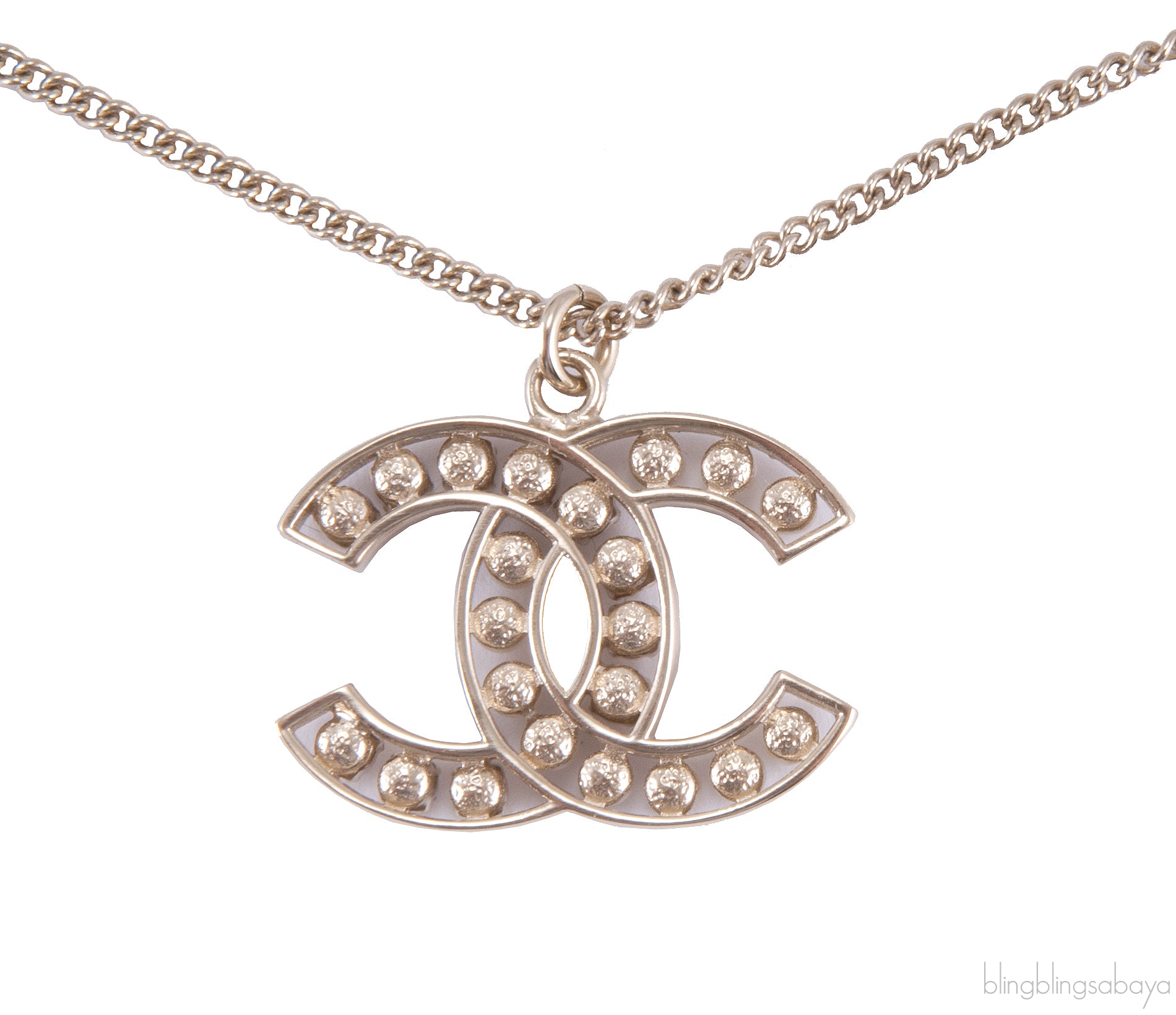 Crystal Pearl CC Pendant Necklace
