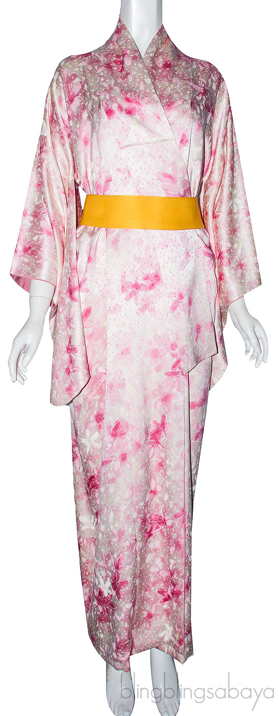 Pink Floral Printed Kimono Abaya