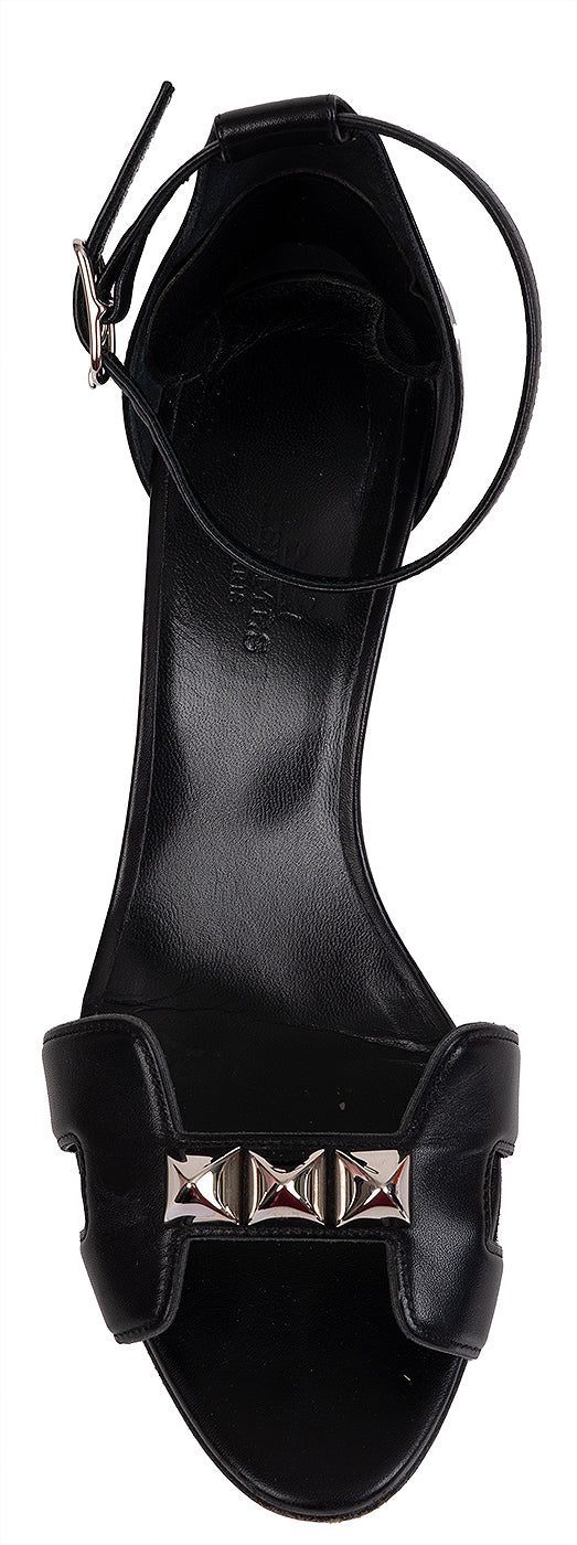 Hermes Black Studded Night 70 Sandals 37
