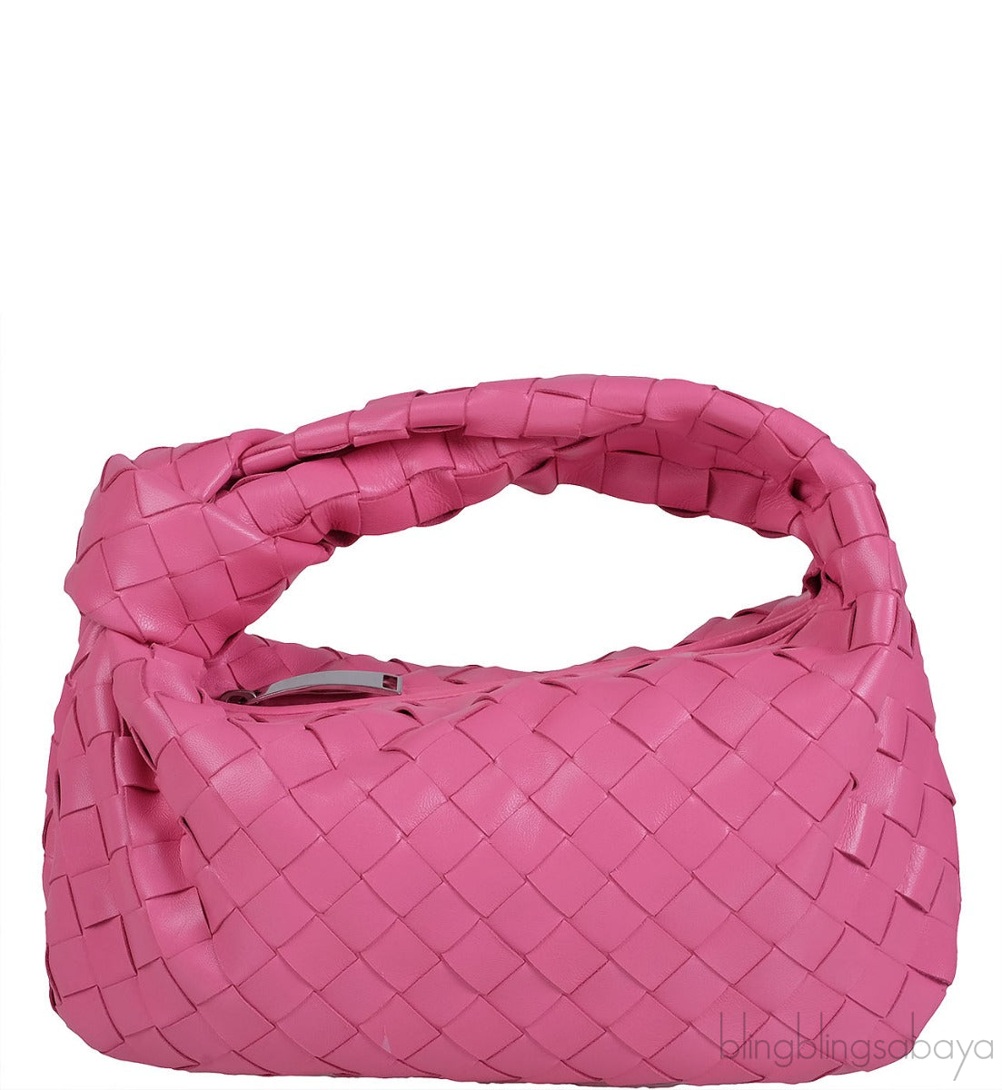 Pink Jodie Mini Knotted Intrecciato Leather Tote