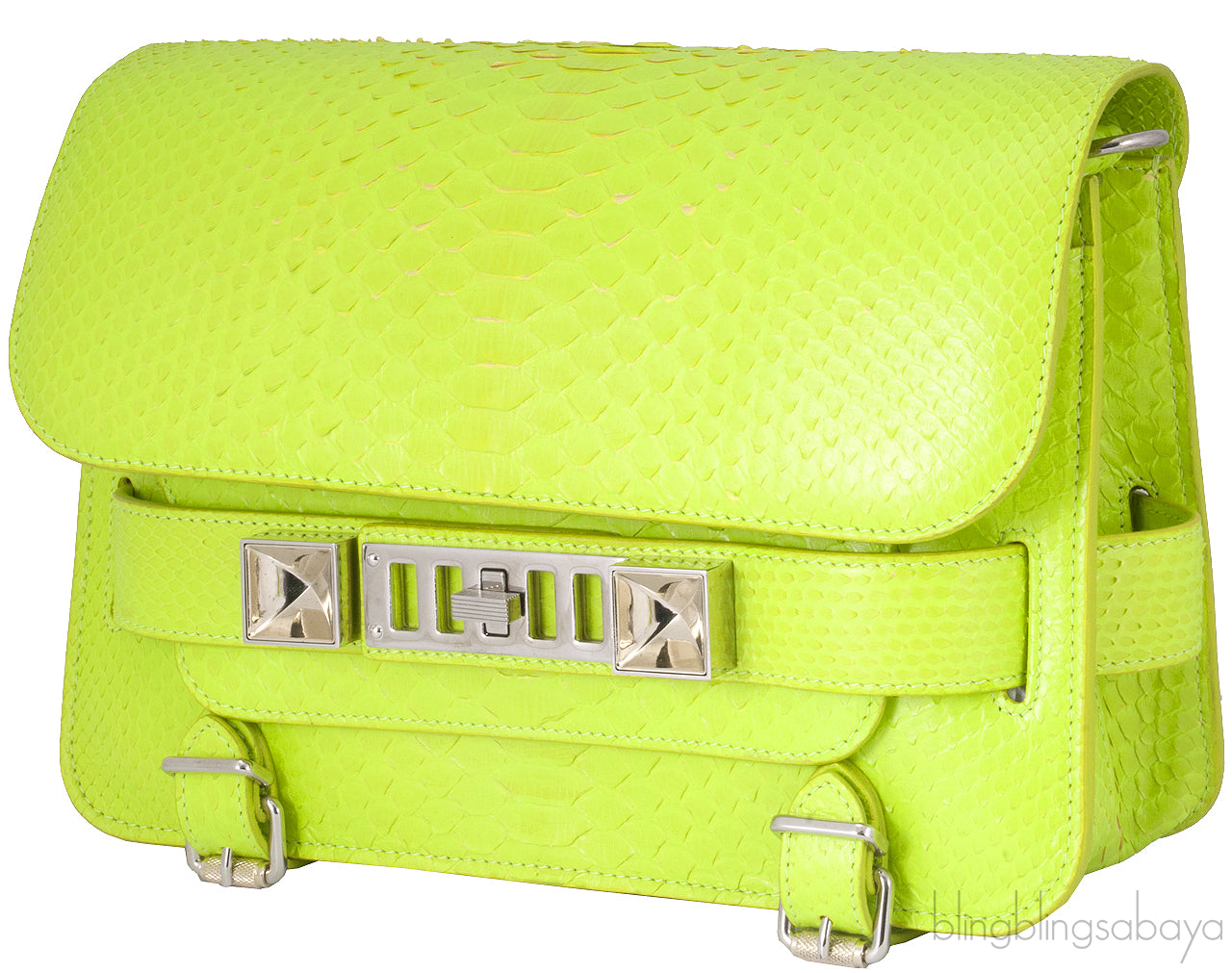 Neon Green Python PS11 Shoulder Bag