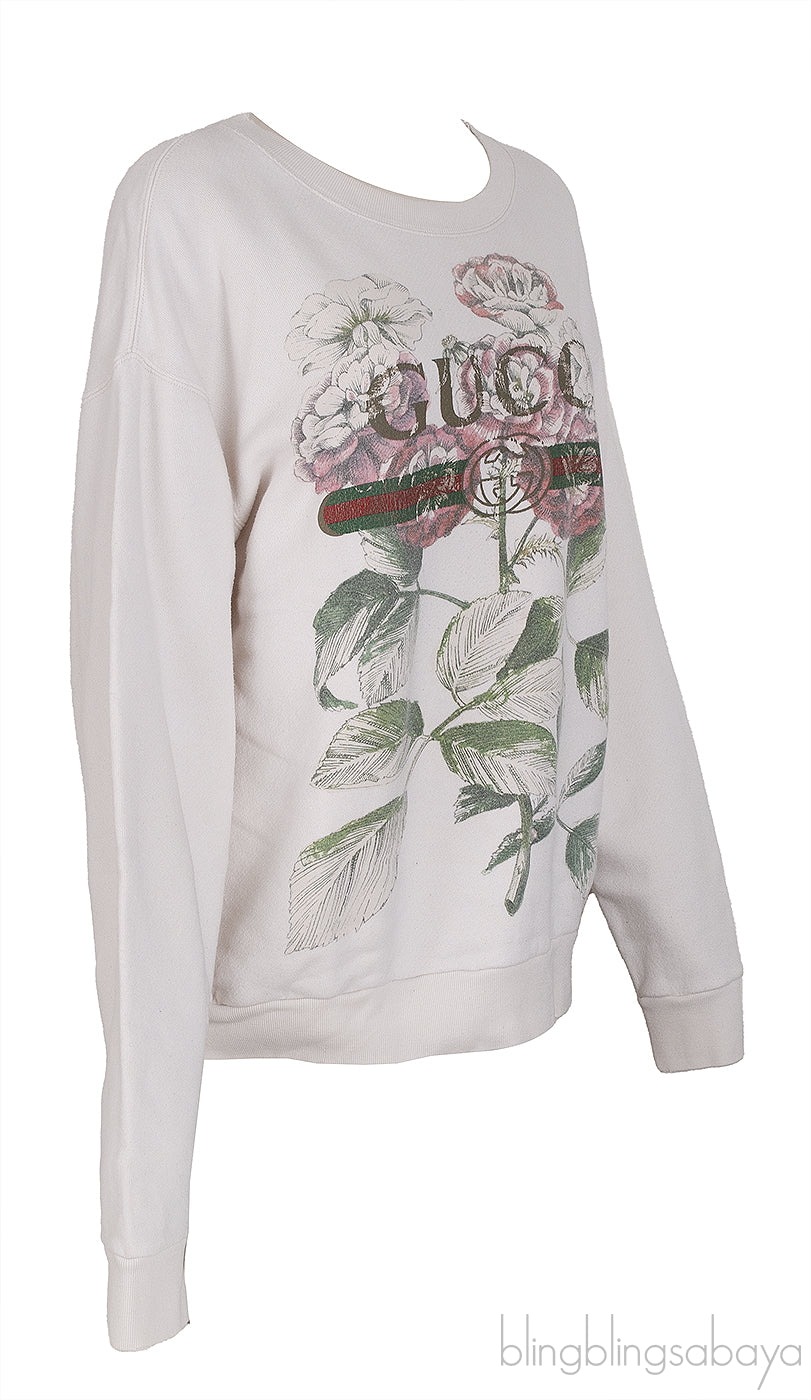 GG White Floral Print Sweatshirt