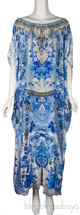 Blue Floral Print Kaftan Dress