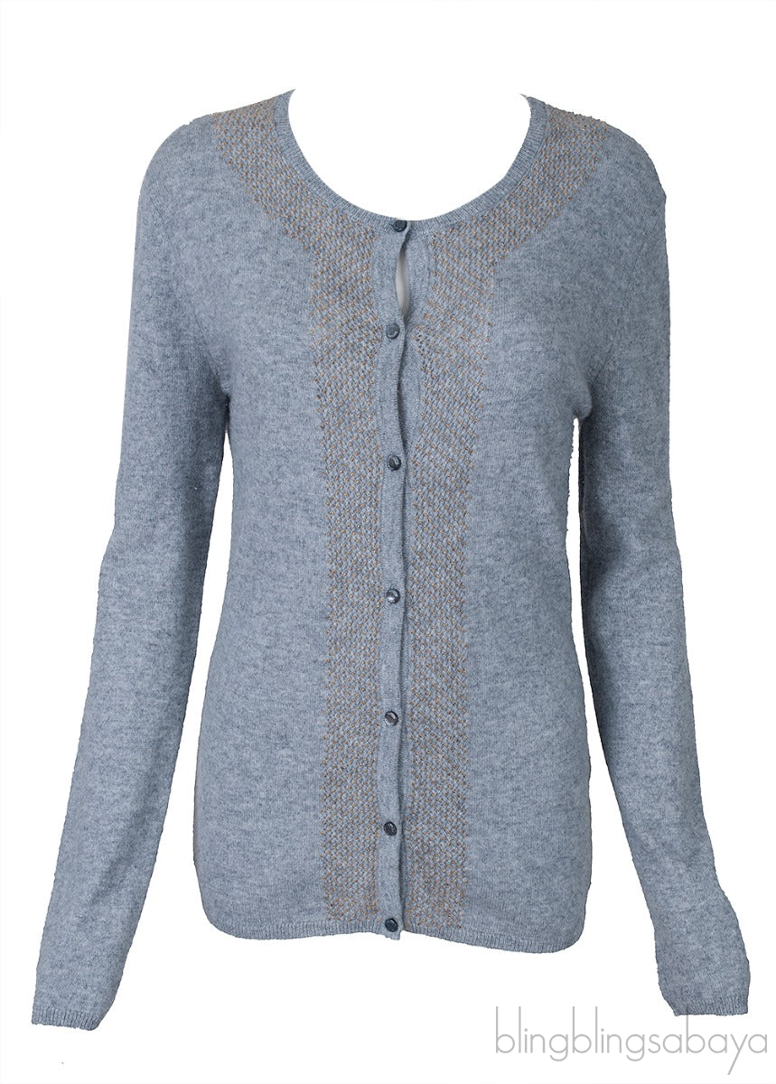 Grey Wool Beaded Cardigan