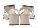 Roger Vivier Off-white Crystal Square Toe Mules