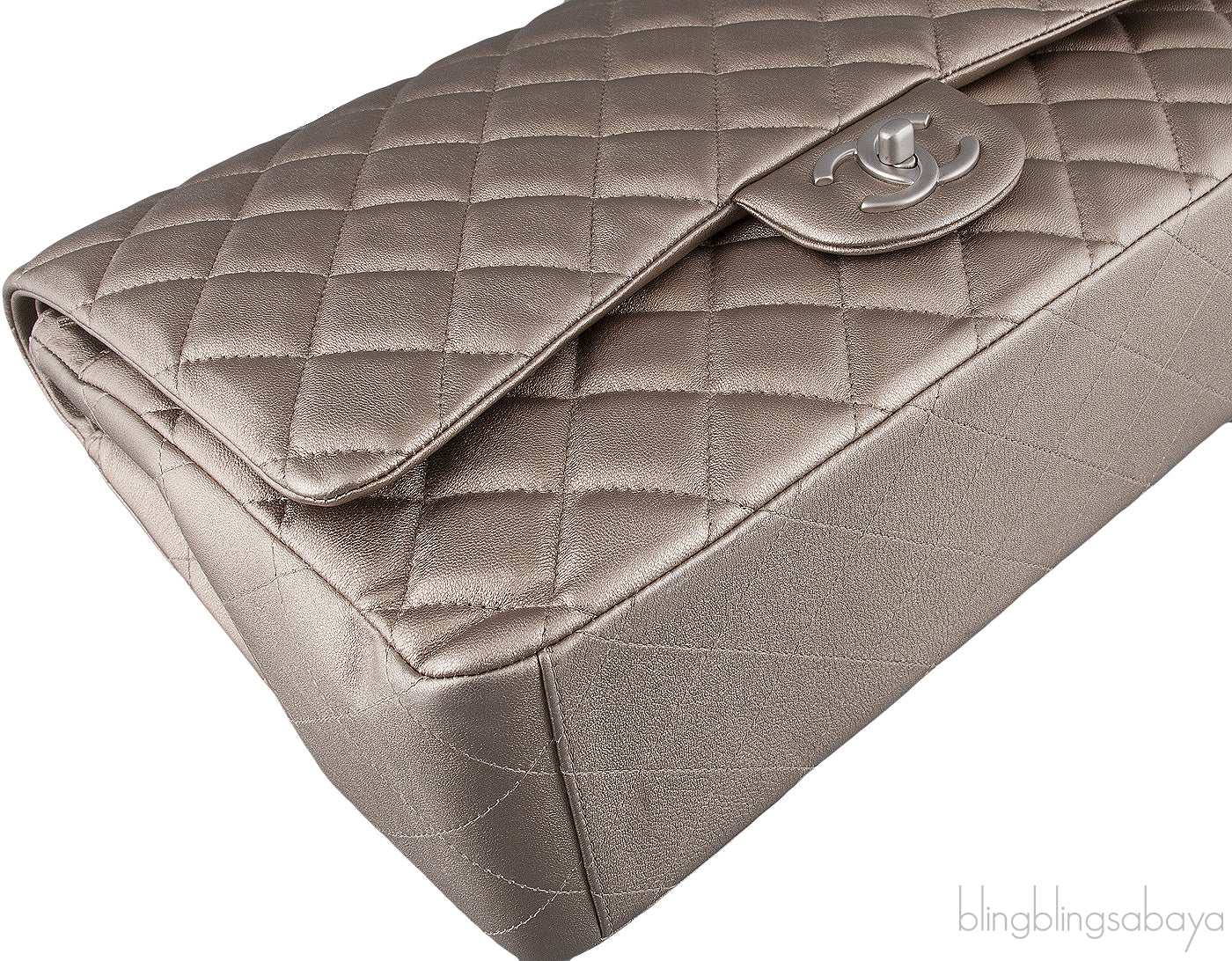 Metallic Silvery Gold Quilted Maxi Flap Bag