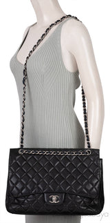 Black Quilted Classic Maxi Flap Bag