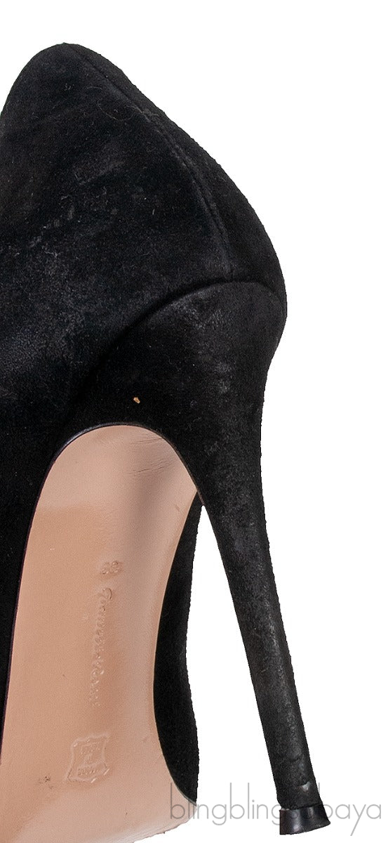 Suede Pointed Toe Black Heels