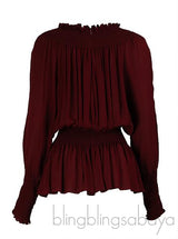 Elie Saab Maroon Smocked Georgette Blouse
