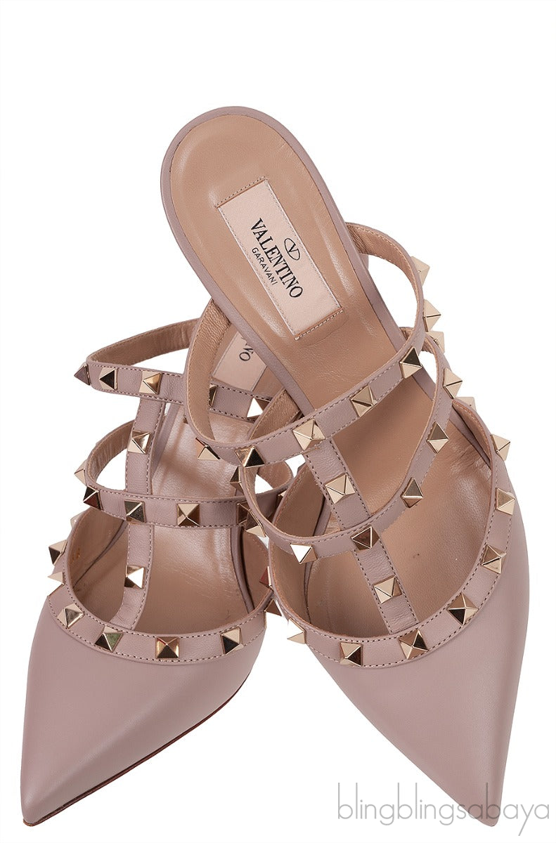 Nude Matte Rockstud Pointed Toe Mule