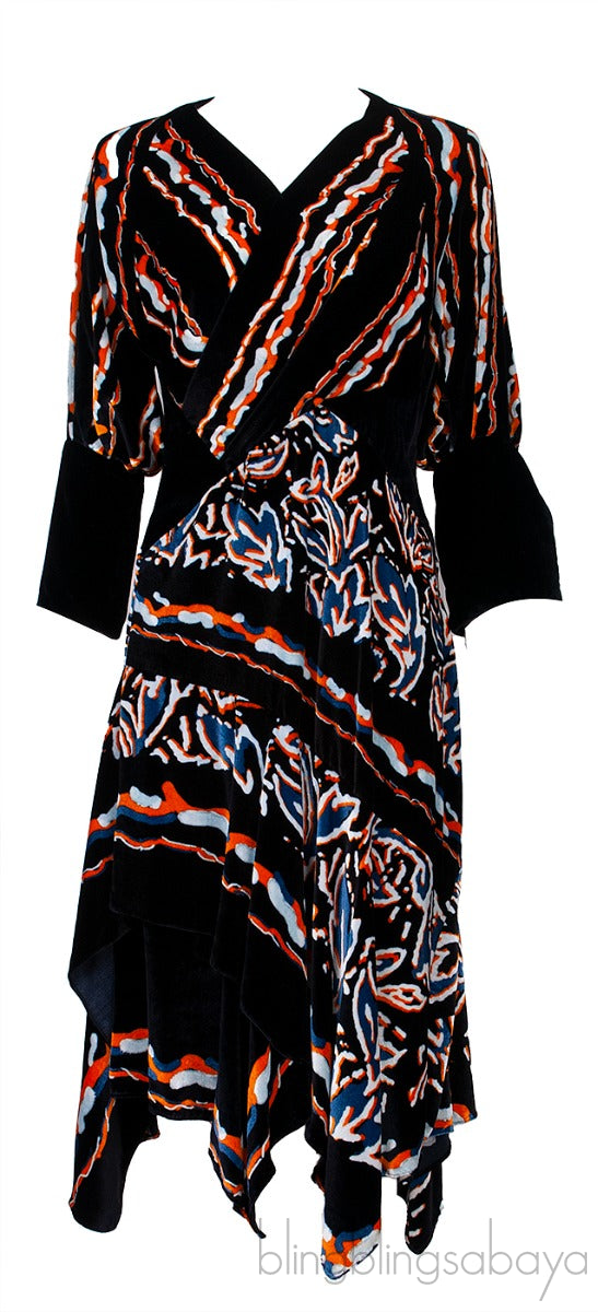 Black Velvet Printed Midi Dress