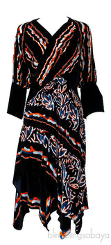 Black Velvet Printed Midi Dress
