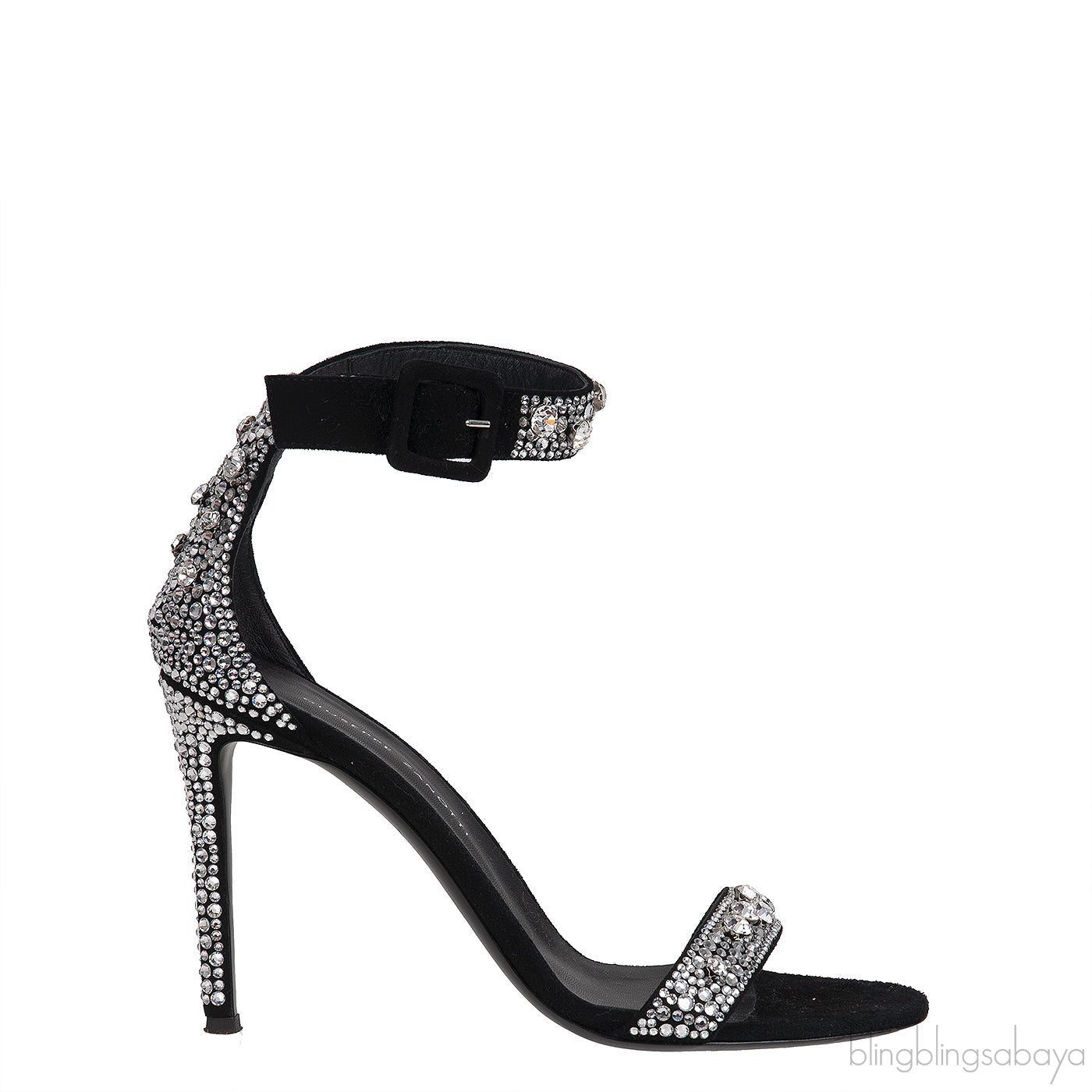 Black Suede Crystal Sandals