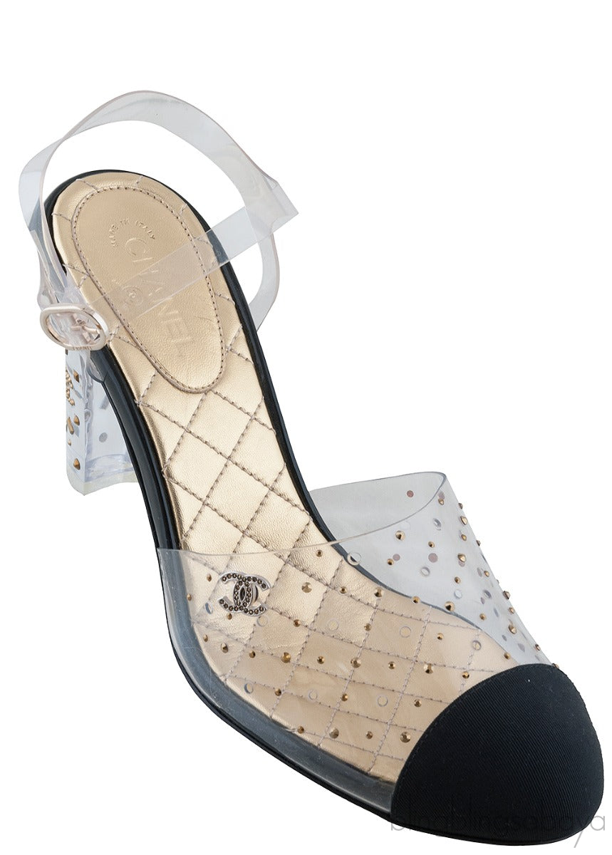 PVC Crystal & Fabric Cap Toe Slingback