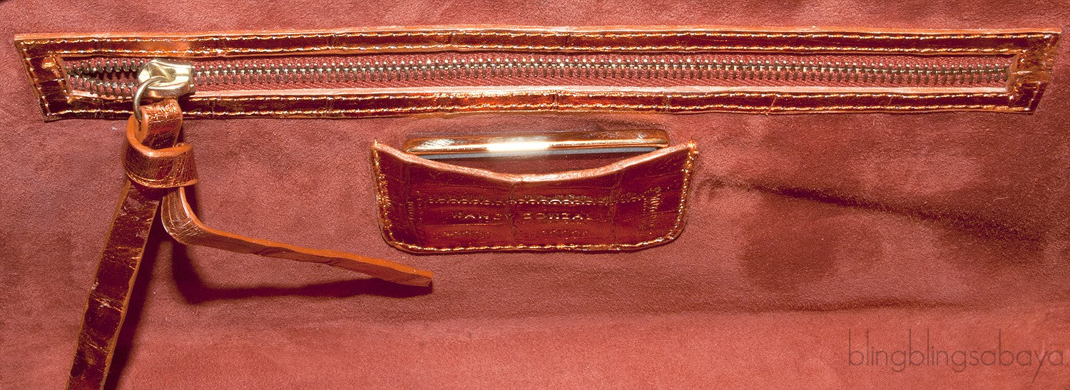 Nancy Gonzalez Orange Crocodile Studded Clutch