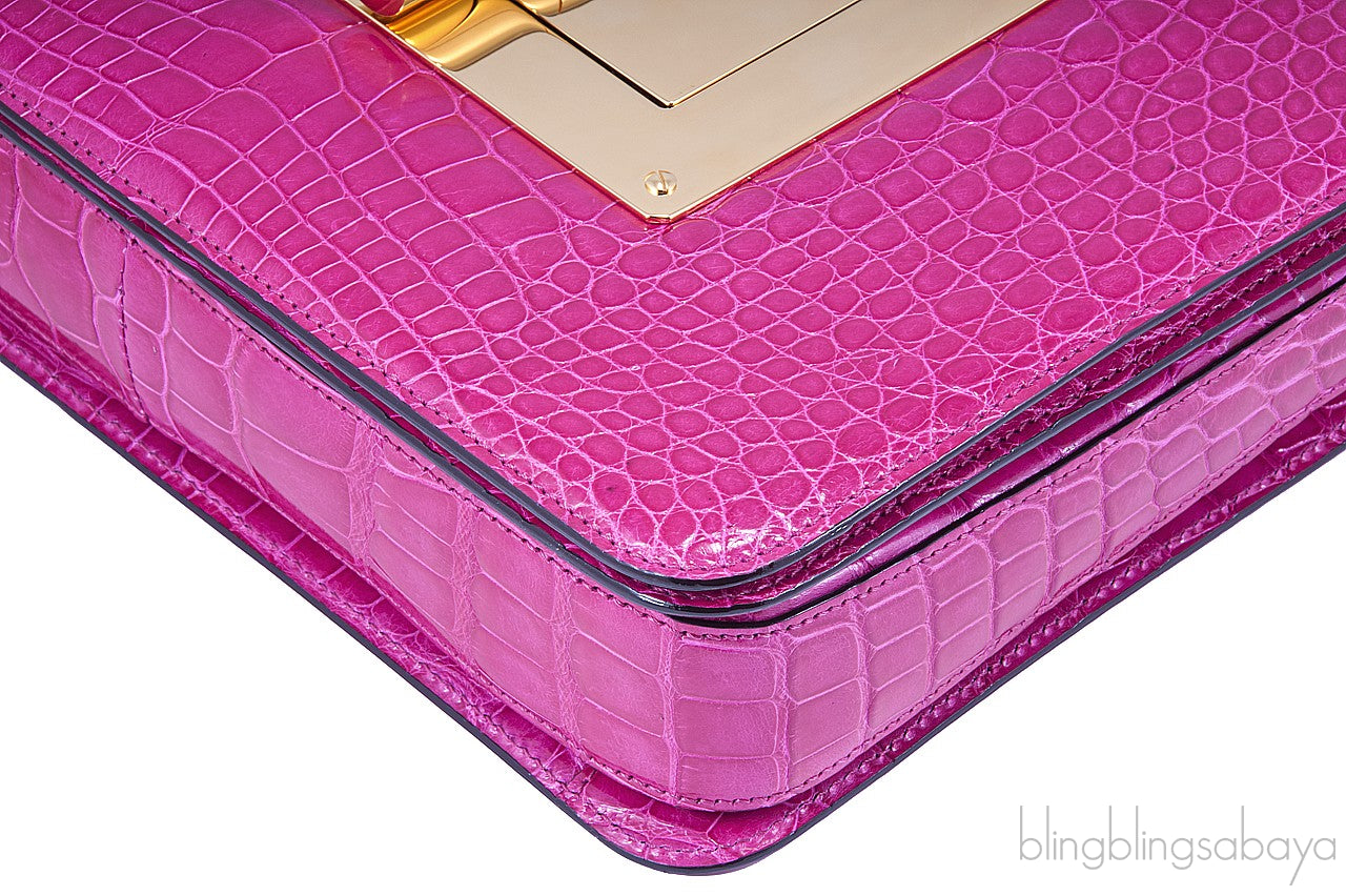 Natalia Croc Fuchsia Shoulder Bag