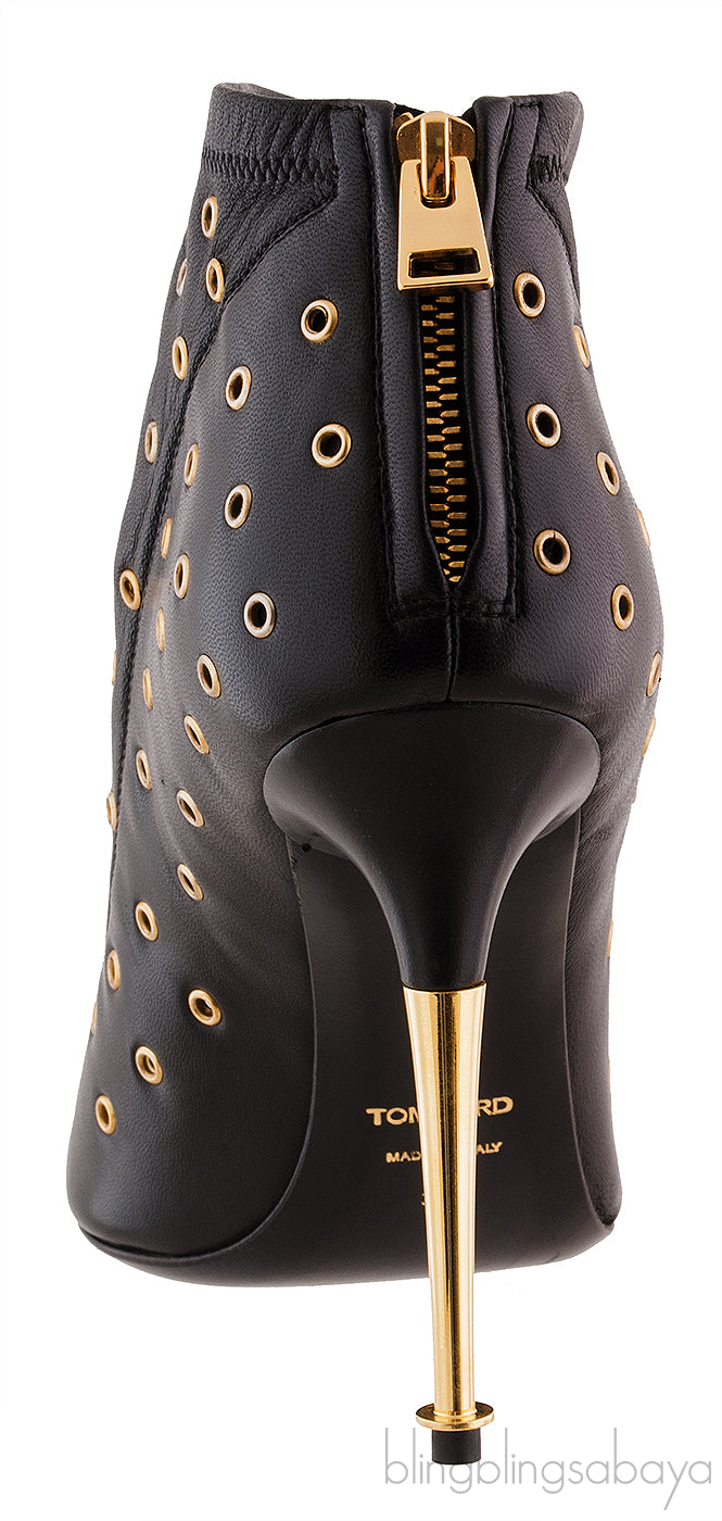 Black Leather Rivet Ankle Boots