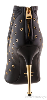 Black Leather Rivet Ankle Boots