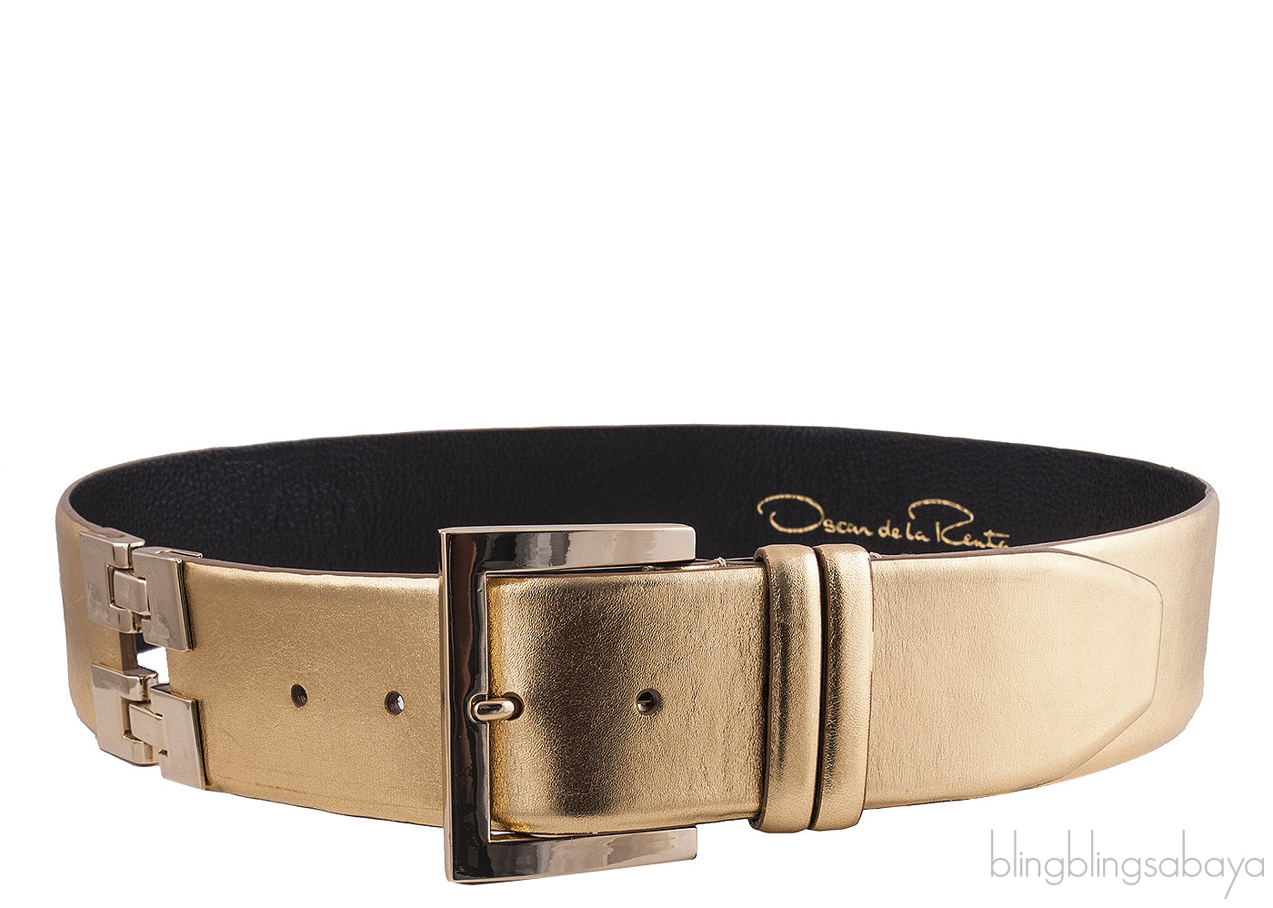 Oscar Dela Renta Metallic Gold Double Hinge Belt