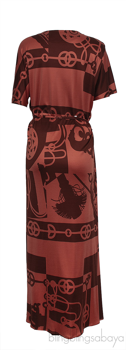 Rust Printed Belted Dress