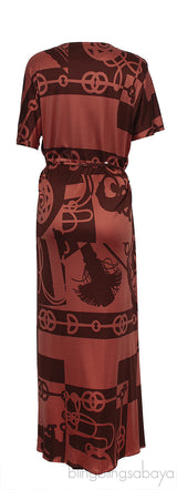 Rust Printed Belted Dress