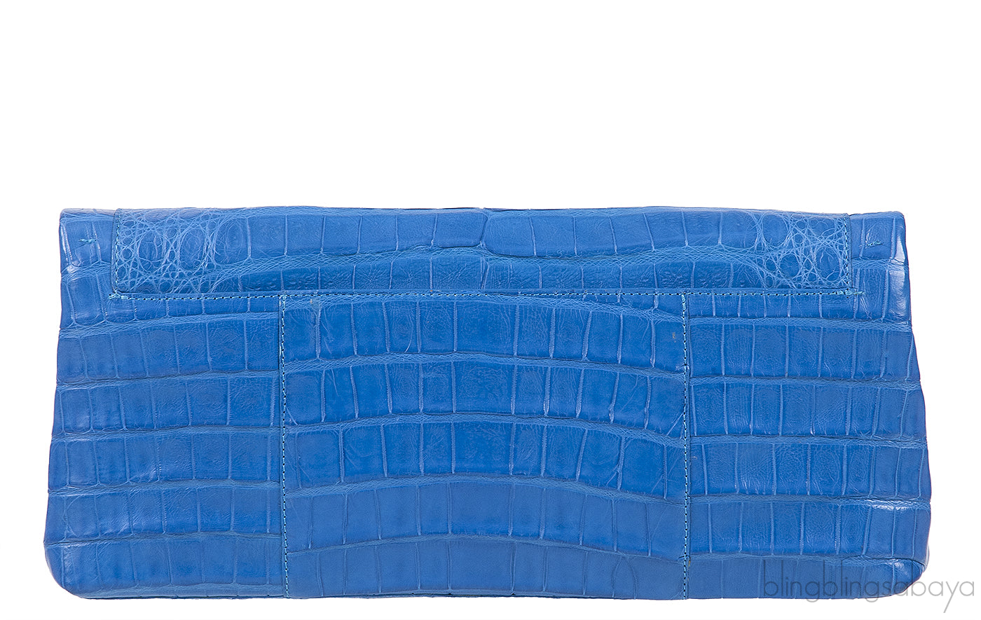 Blue Crocodile Fold-over Clutch Bag