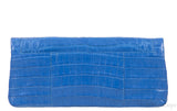 Blue Crocodile Fold-over Clutch Bag