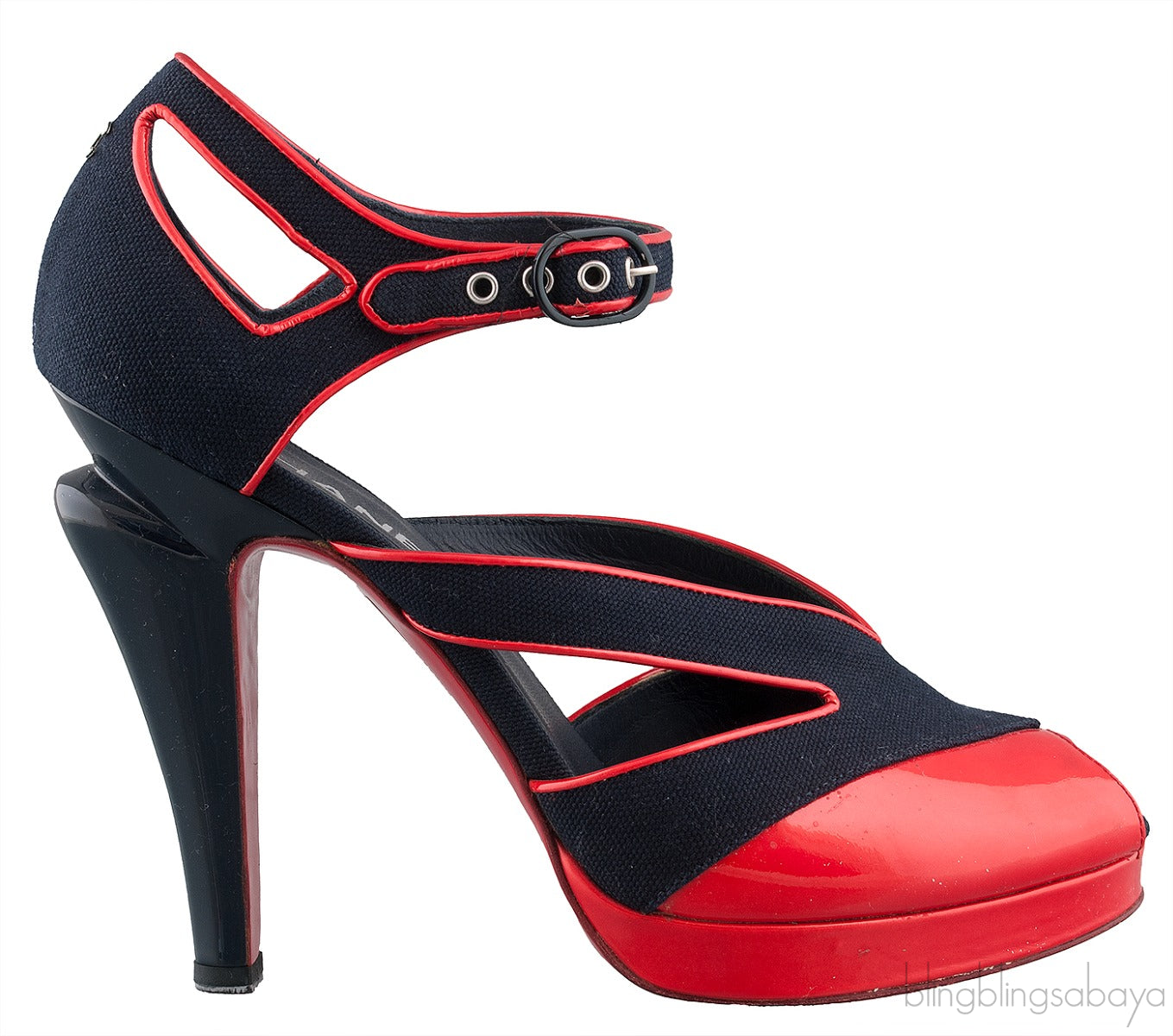 Blue Red Trim Leather Heels