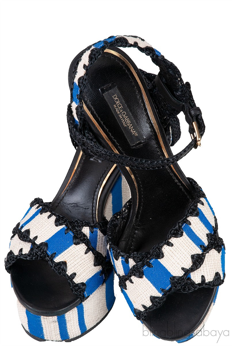Striped Raffia Wedge Sandals