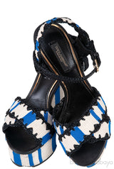 Striped Raffia Wedge Sandals