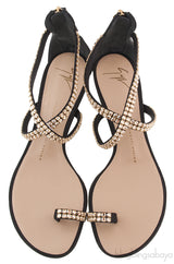 Black Crystal One Finger Sandals