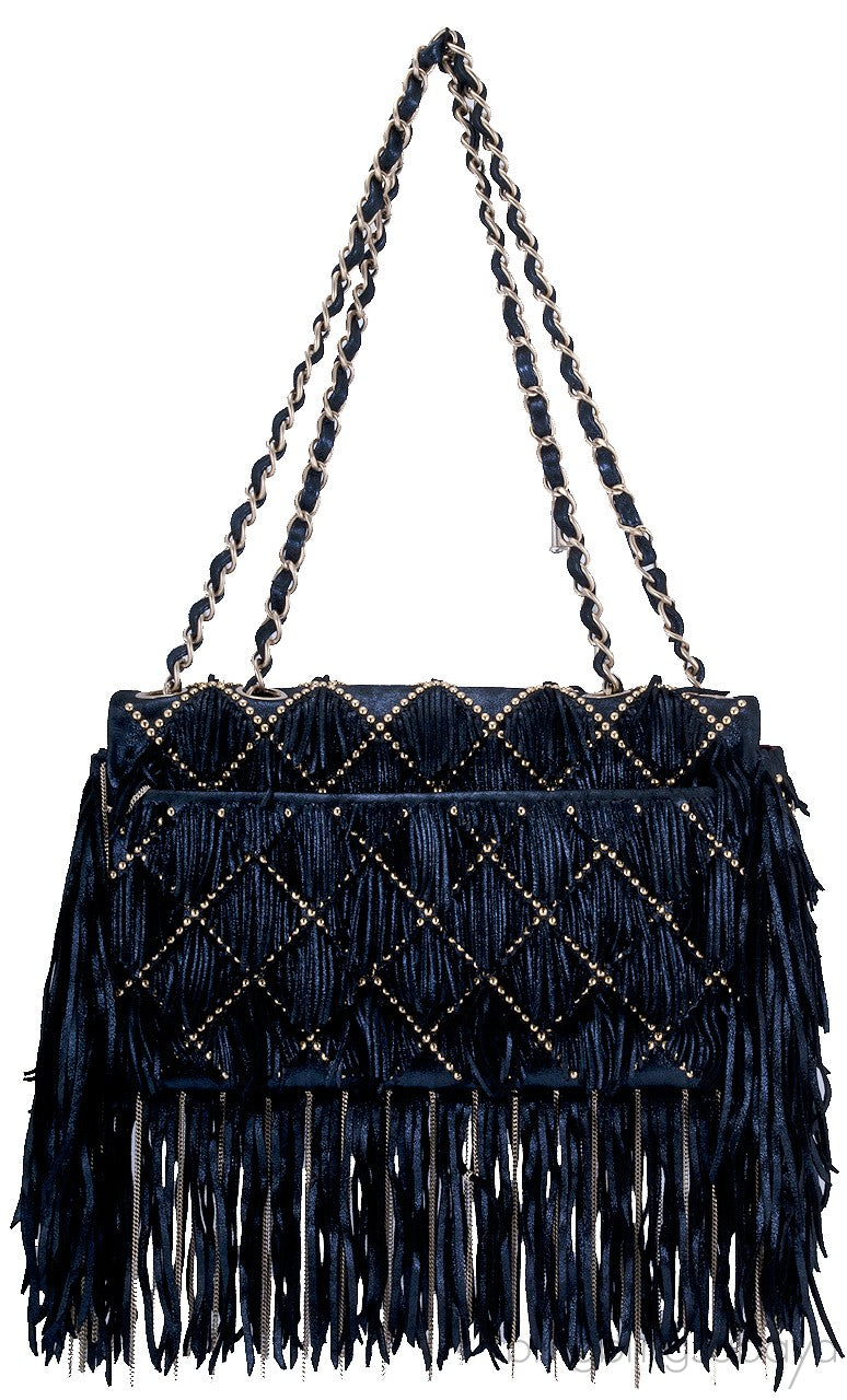 Suede Fringe & Chains Flap Bag