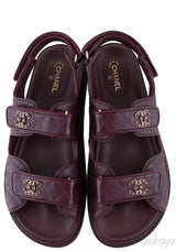 Burgundy Quilted Leather CC Velcro Sandals