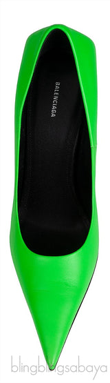 Neon Green Leather Pointed Toe Heels
