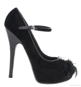 Black Velvet Crystal/Feather Heels