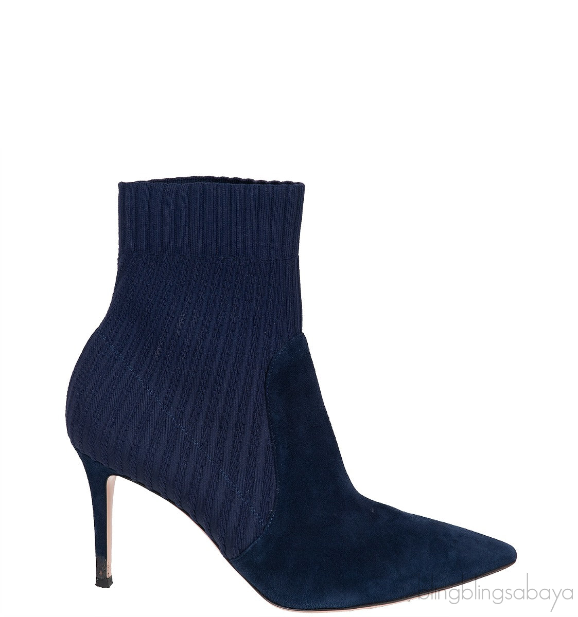 Gianvito Rossi Blue Knitted Pointed Toe Ankle Boots