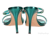 Giuseppe Zanotti Metallic Green Crystal Embellished Mules